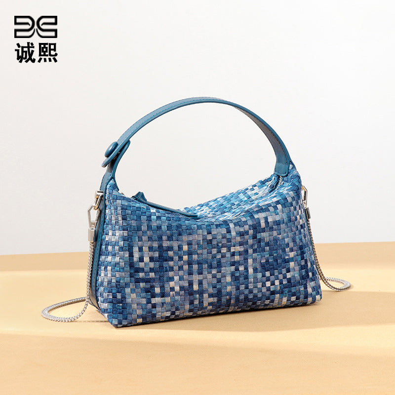 时尚小清新百搭手提饭盒包休闲百搭单肩斜跨包潮流牛仔布质感女包