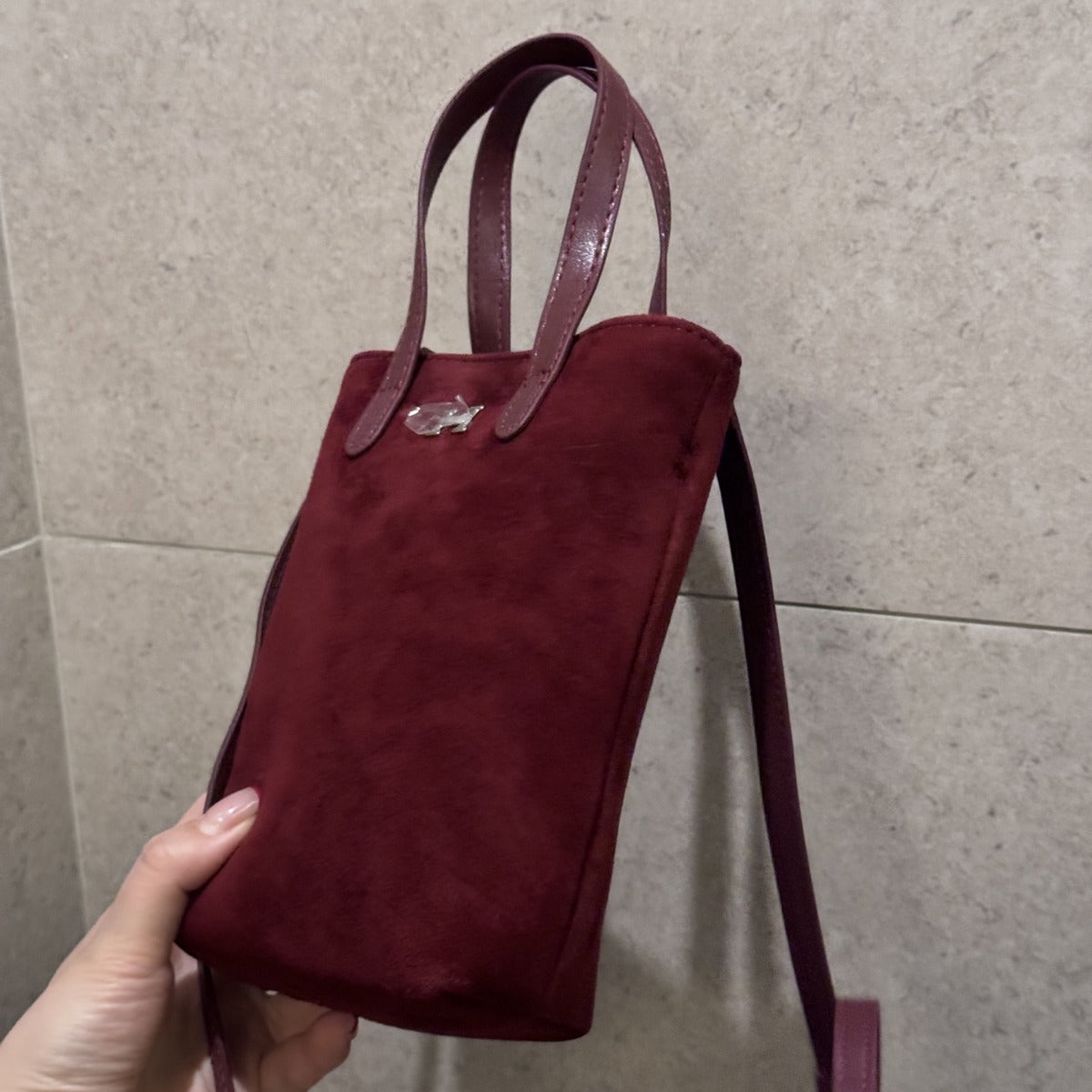 小众头层磨砂皮手机包麂皮绒面单肩斜挎包简约时尚女包轻便小包包