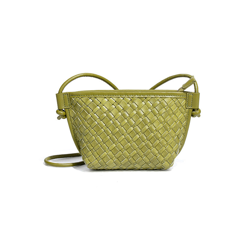 新款纯色百搭斜跨编织女包休闲创意零钱包小巧可爱mini复古饺子包