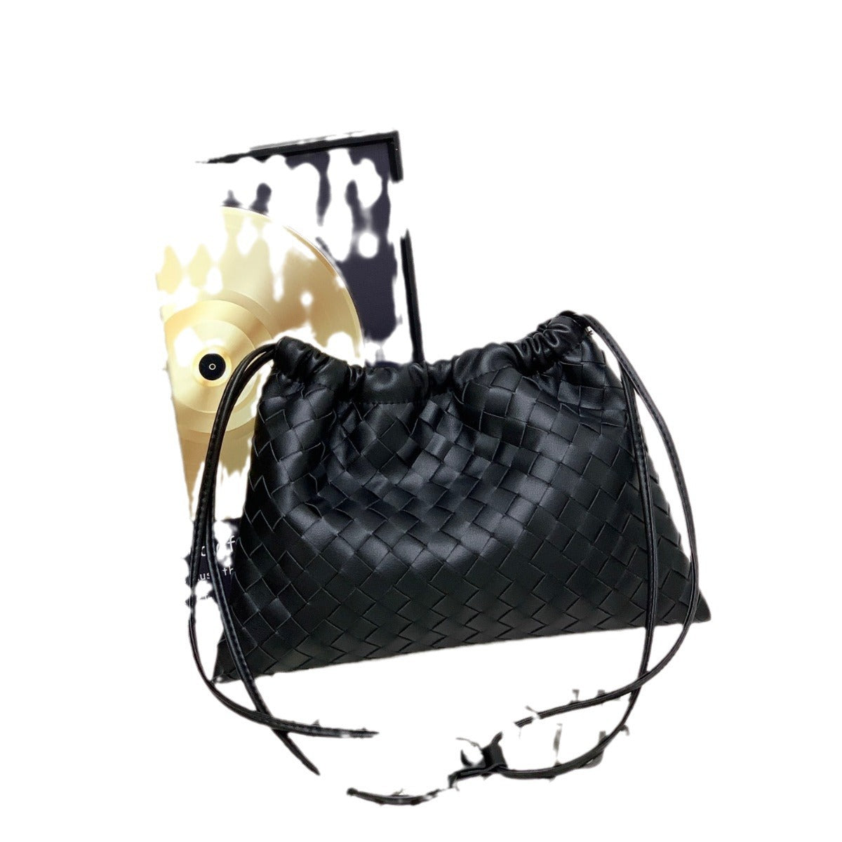 外贸包羊皮编织垃圾袋手拿包抽绳福袋包百搭大容量单肩斜挎包包女