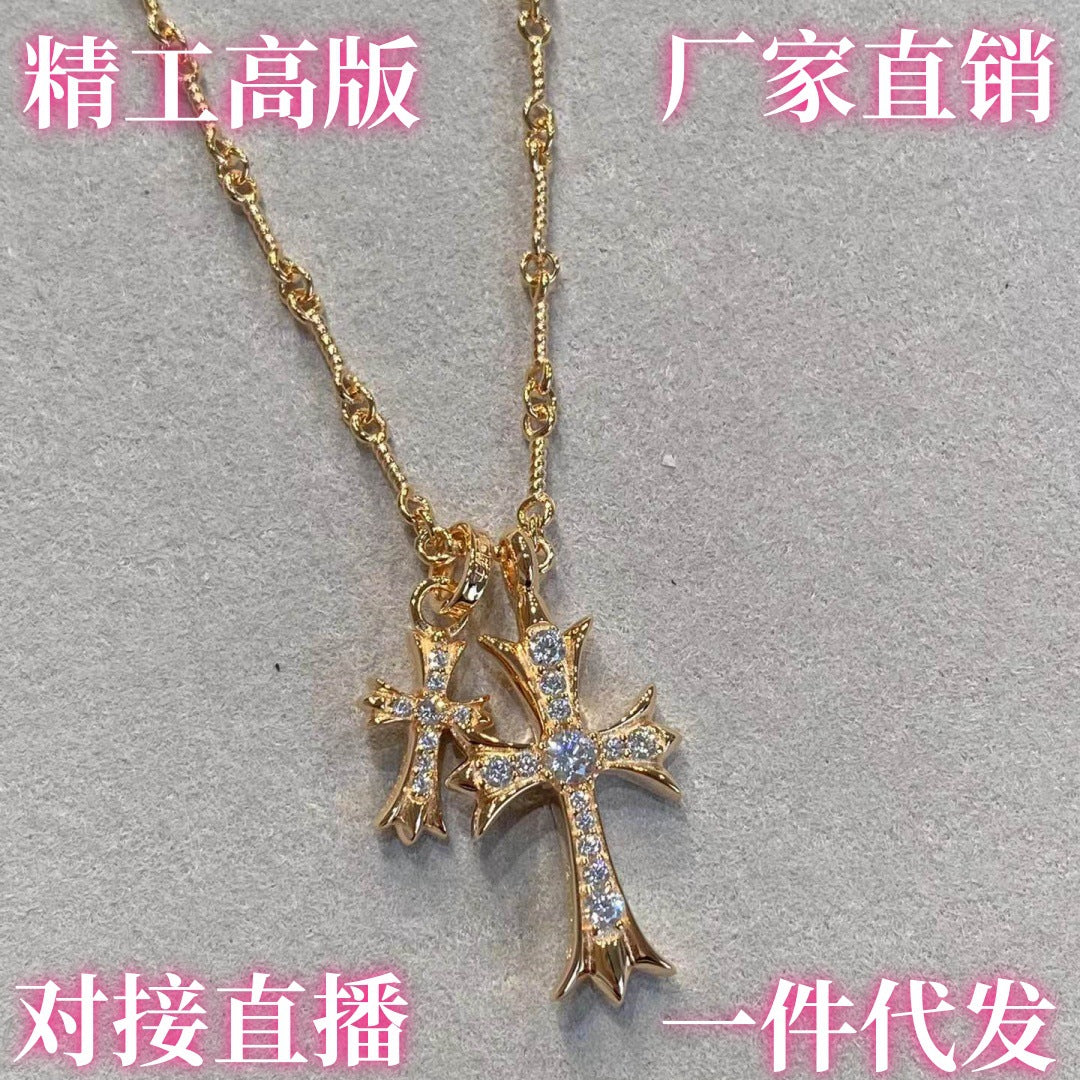 克罗鈊高版本十字架项链V金不掉色网红同款辣妹风精工CNC厂家直销
