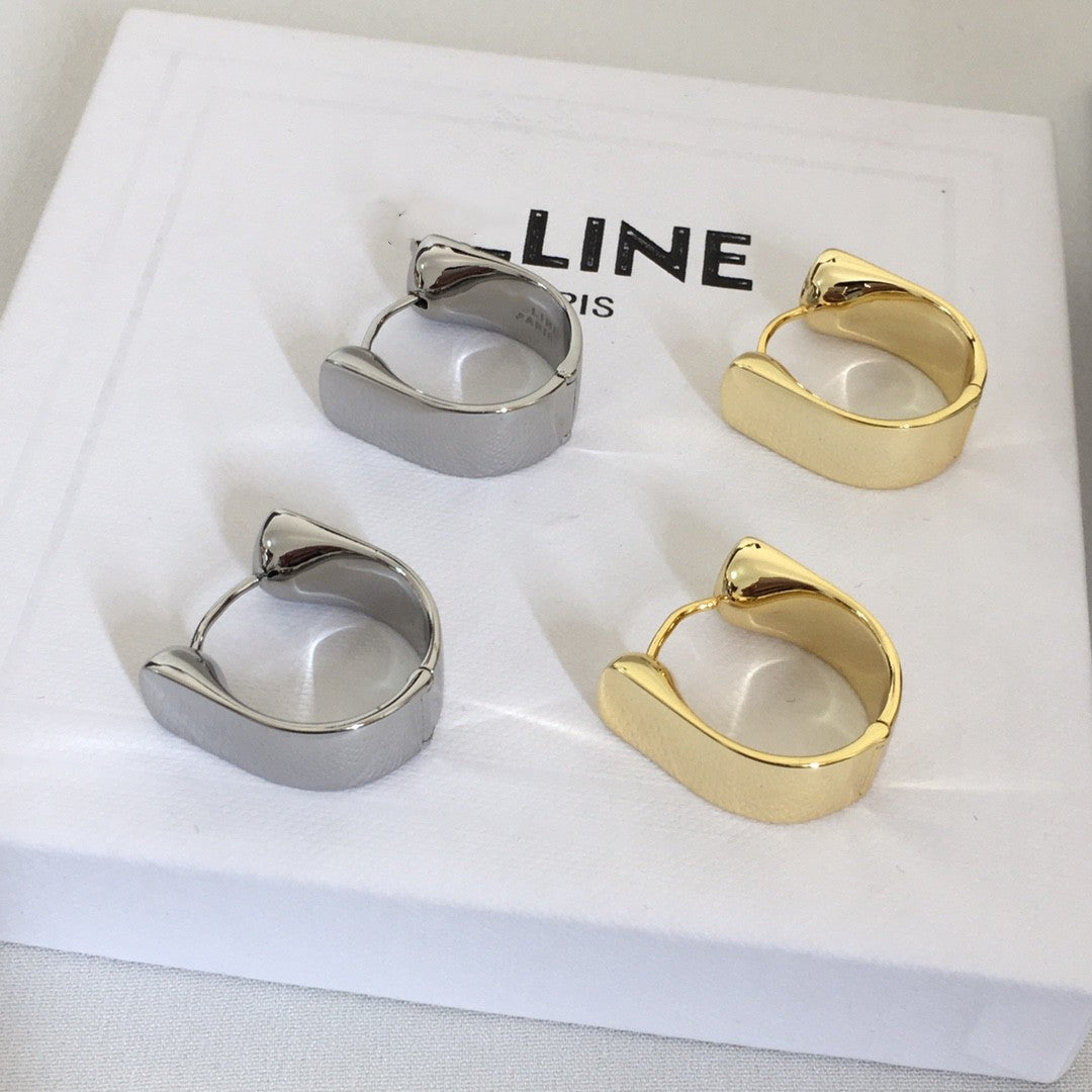 Celi家22新款U形耳环女高级感气质光面镀金港风气质耳扣