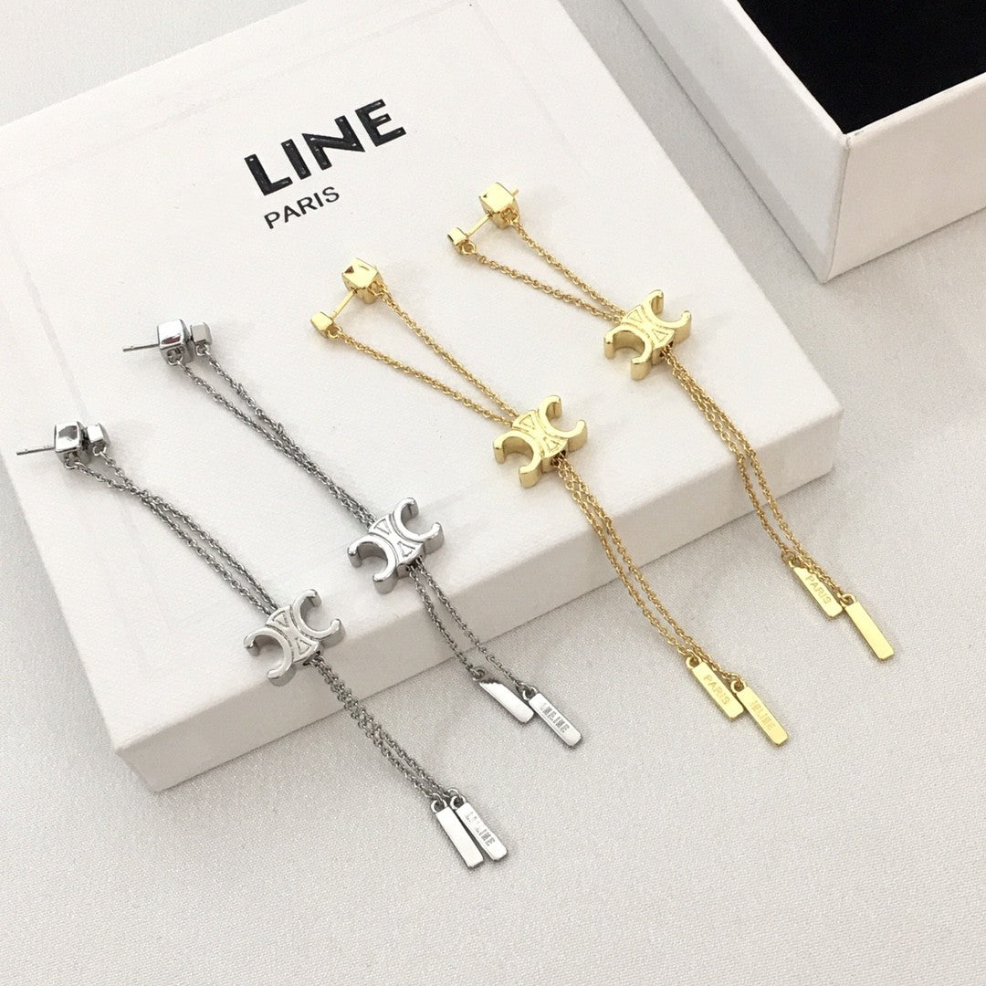 赛林家22新款凯旋门耳线长款流苏项链女高级感黄铜镀金耳钉