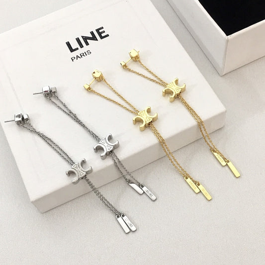 赛林家22新款凯旋门耳线长款流苏项链女高级感黄铜镀金耳钉