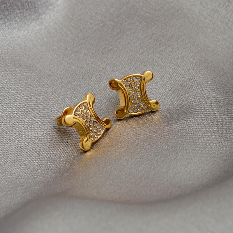 新款赛家celi复古水钻凯旋门耳钉女网红微镶锆石满钻气质耳饰耳环