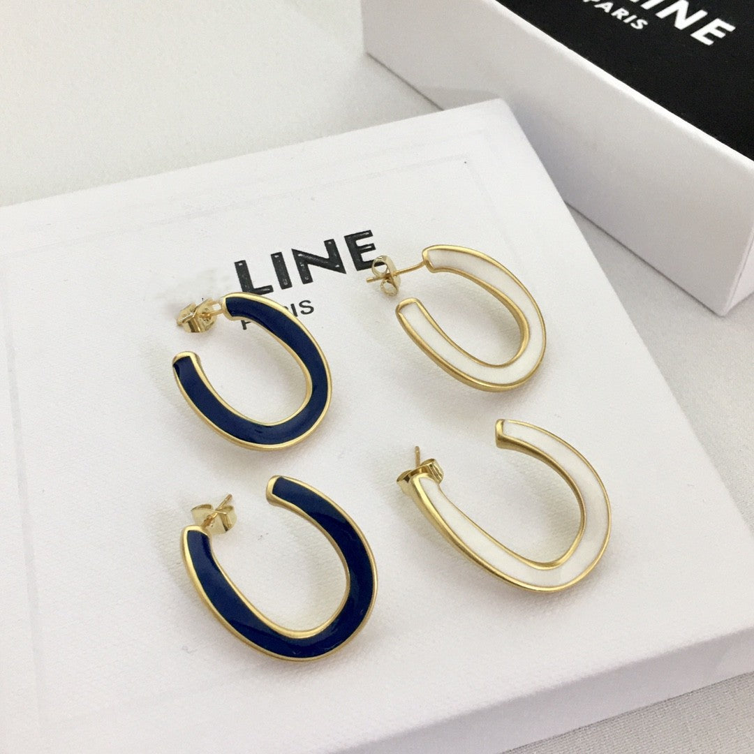 赛家21新款不规则U形耳钉女高级感气质CELI风铜镀金珐琅滴油耳环