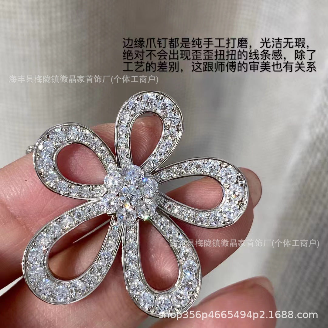 精工高版本网红太阳花满钻项链不掉色925银镀K金大花项链厂家直销