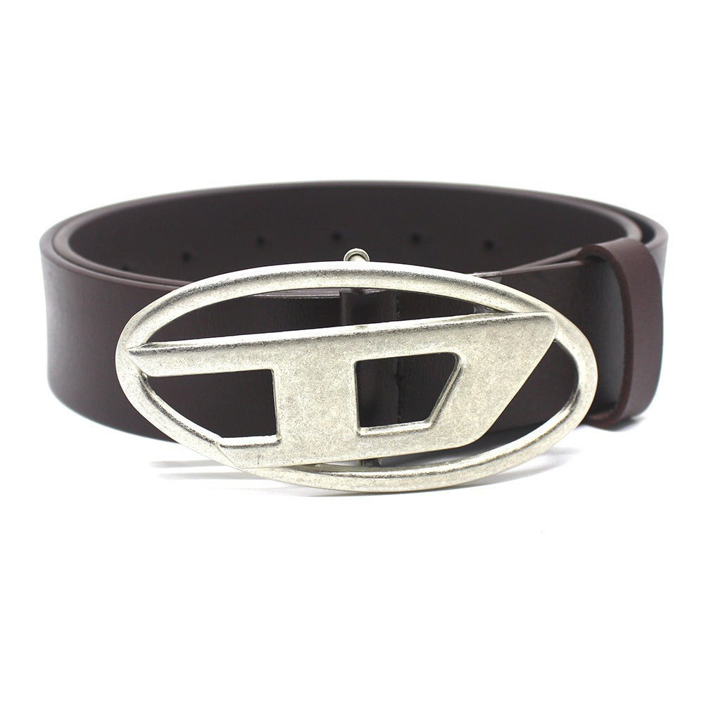 美式复古银色扣D字母腰带男女通用百搭装饰连衣裙牛仔裤皮带工厂