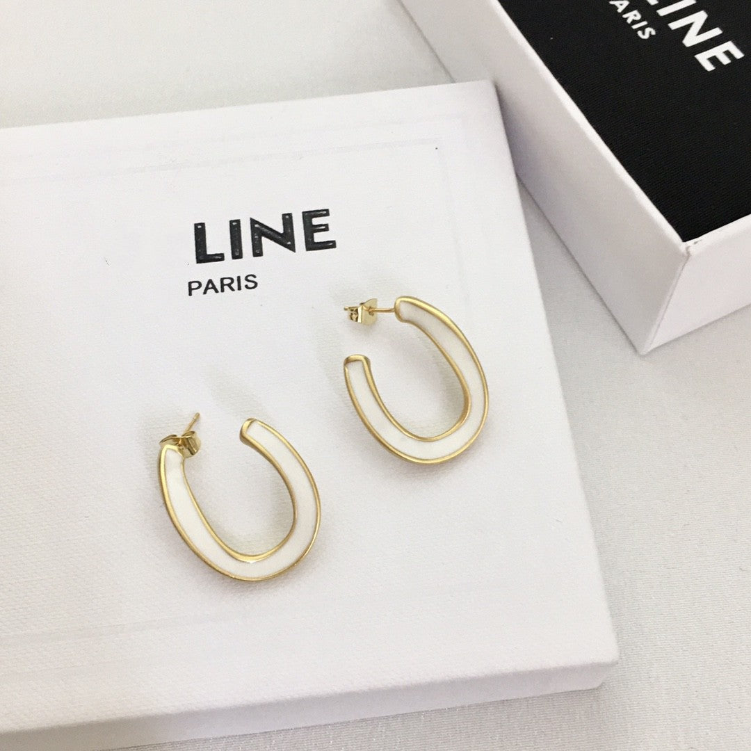 赛家21新款不规则U形耳钉女高级感气质CELI风铜镀金珐琅滴油耳环