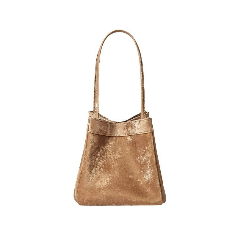 新中式国风晕染菜篮子包牛皮绸缎锦囊包手提包女单肩斜挎包水桶包