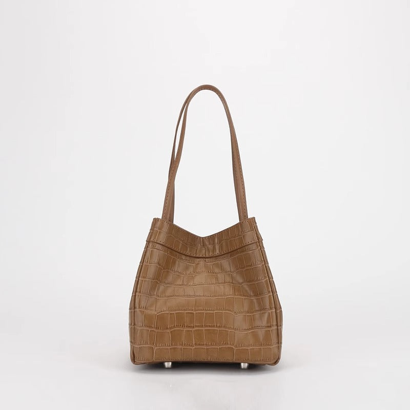 新中式国风晕染菜篮子包牛皮绸缎锦囊包手提包女单肩斜挎包水桶包