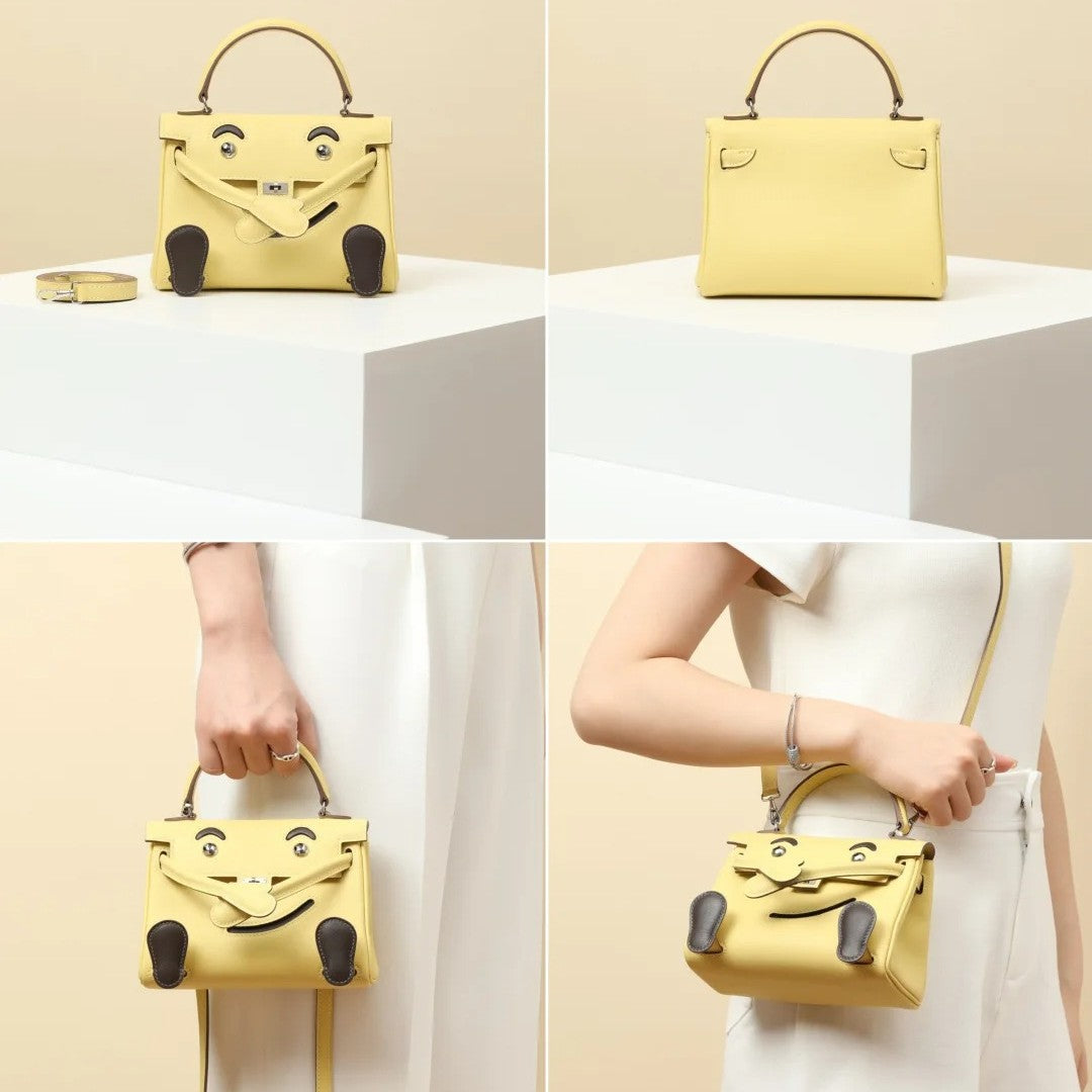 机器人凯莉包卡通笑脸包马赛克娃娃手提小方包单肩斜挎包一件代发