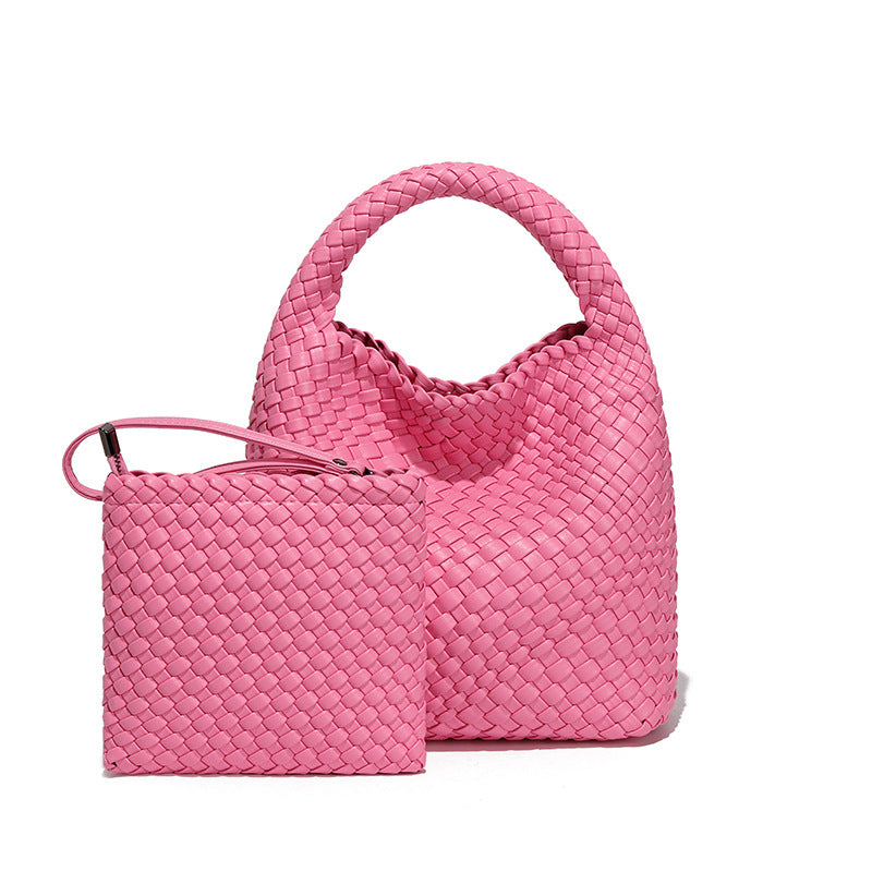 韩版时尚编织子母包纯色百搭简约手提包新款轻奢小众单肩斜挎女包