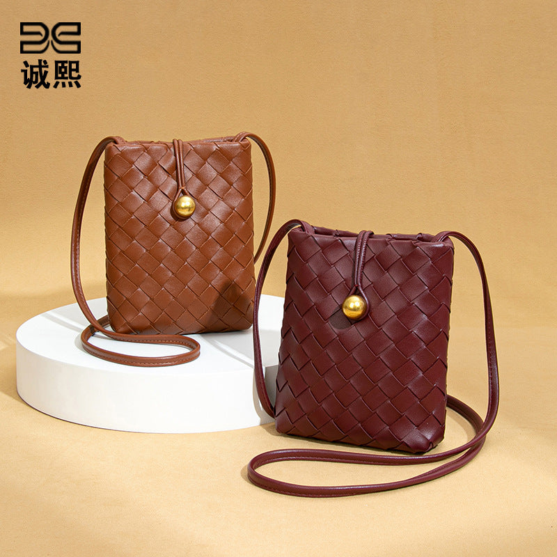 时尚迷你竖款编织手机包复古百搭斜挎零钱包小众质感潮流单肩女包