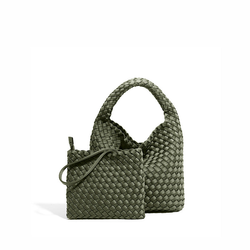 新款潮流复古子母包跨境手提单肩斜跨编织包包大容量菜篮子水桶包