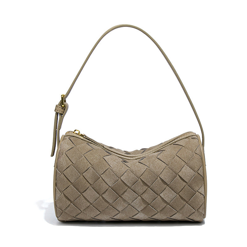 工厂批发磨砂新款手提包麂皮绒潮流单肩腋下包手工编织斜跨枕头包