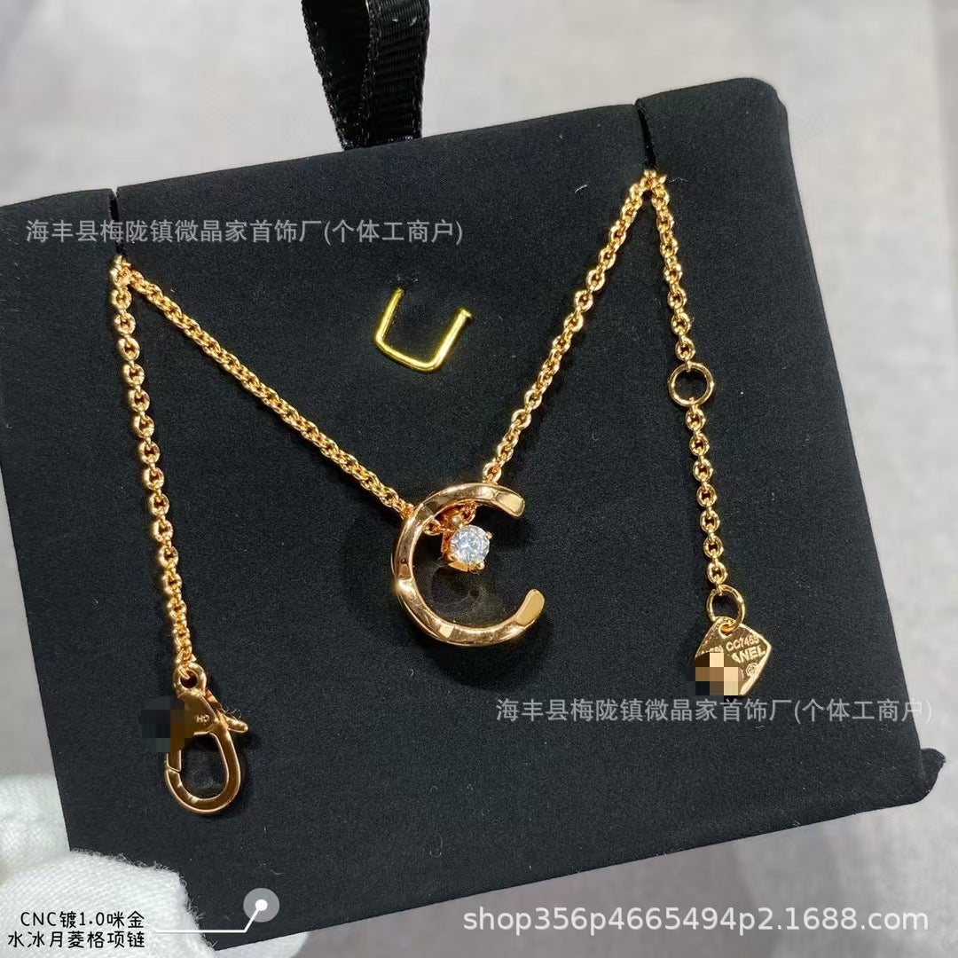 高版本水冰月菱格项链精工CNC版S925银镀18K玫瑰金厂家直销