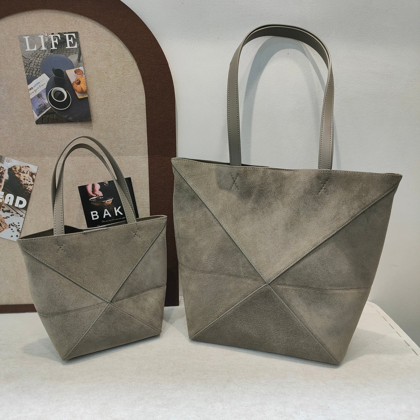 小众高级感磨砂牛皮手提包2024秋冬复古几何托特包单肩包斜挎包潮