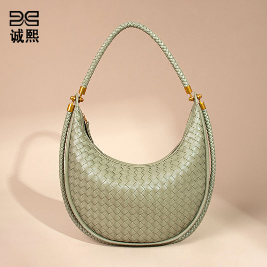 时尚手工编织包休闲女士手提月牙包小众单肩腋下包斜挎新月饺子包