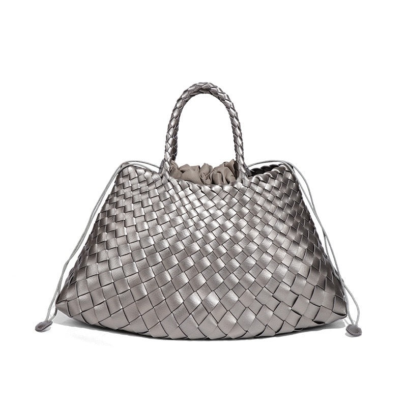 高级感纯色大容量子母手提包纯手工编织女包复古潮流菜篮子托特包