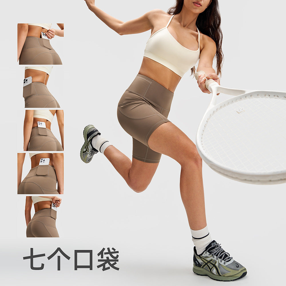 高腰lulu瑜伽短裤女高弹力口袋健身裤户外骑行裤五分运动紧身裤8"