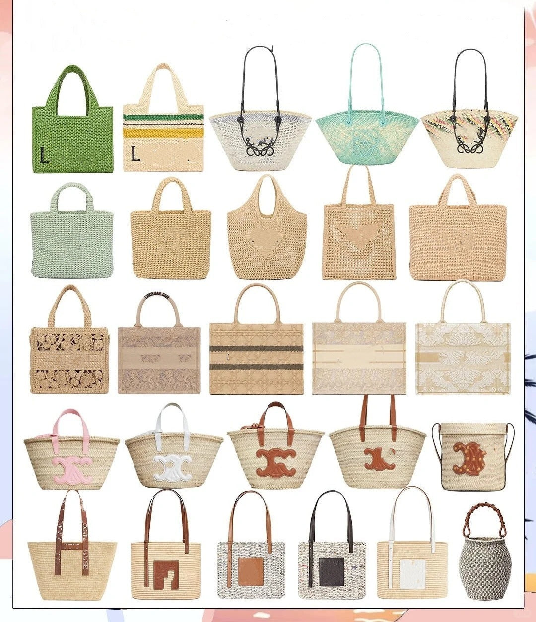 夏天沙滩包拉菲草编织包串珠复古腋下包大容量购物包单肩托特包女