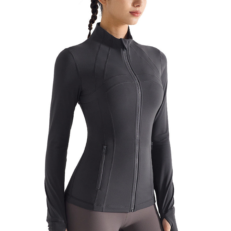 女士运动夹克立领拉链健身服饰跑步修身磨毛裸感lulu瑜伽服外套