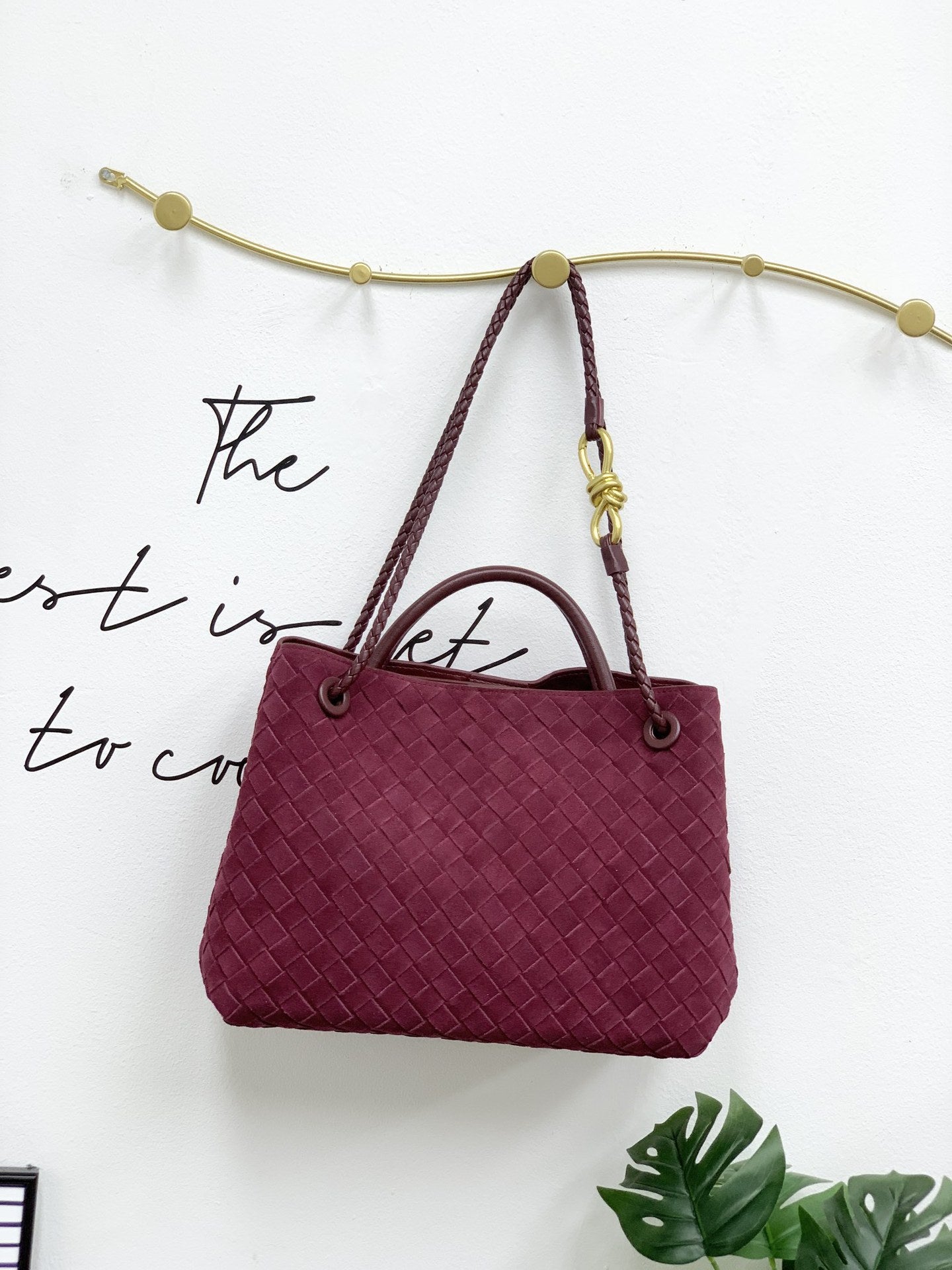 2024新款麂皮绒高级编织蝴蝶结金属绳扣手提斜挎单肩腋下工厂直销