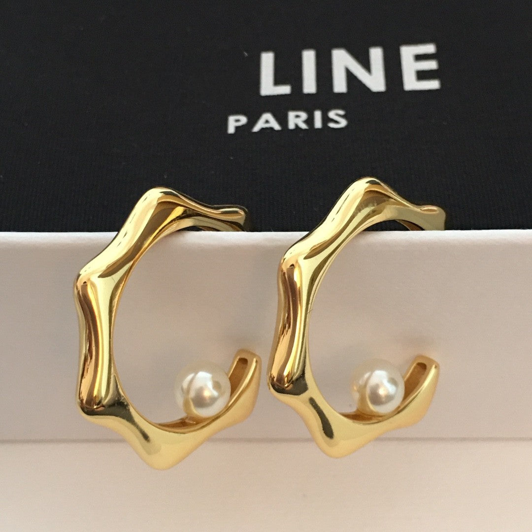 赛家新款不规则圆圈耳圈法式复古气质耳钉单珠耳饰几何珍珠耳环