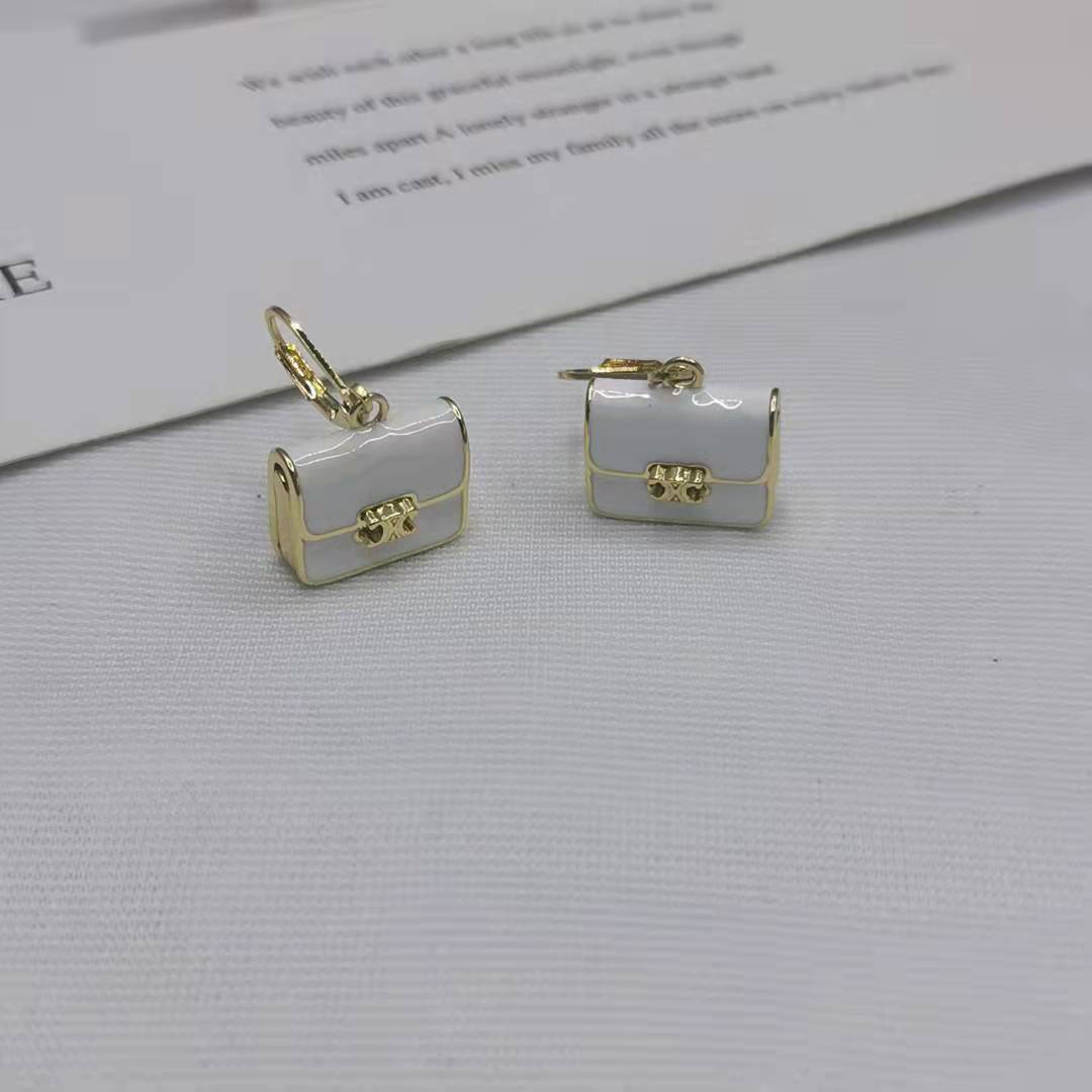 赛家21新款白色珐琅包包耳环女高级感气质凯旋门Celi风公文包耳扣