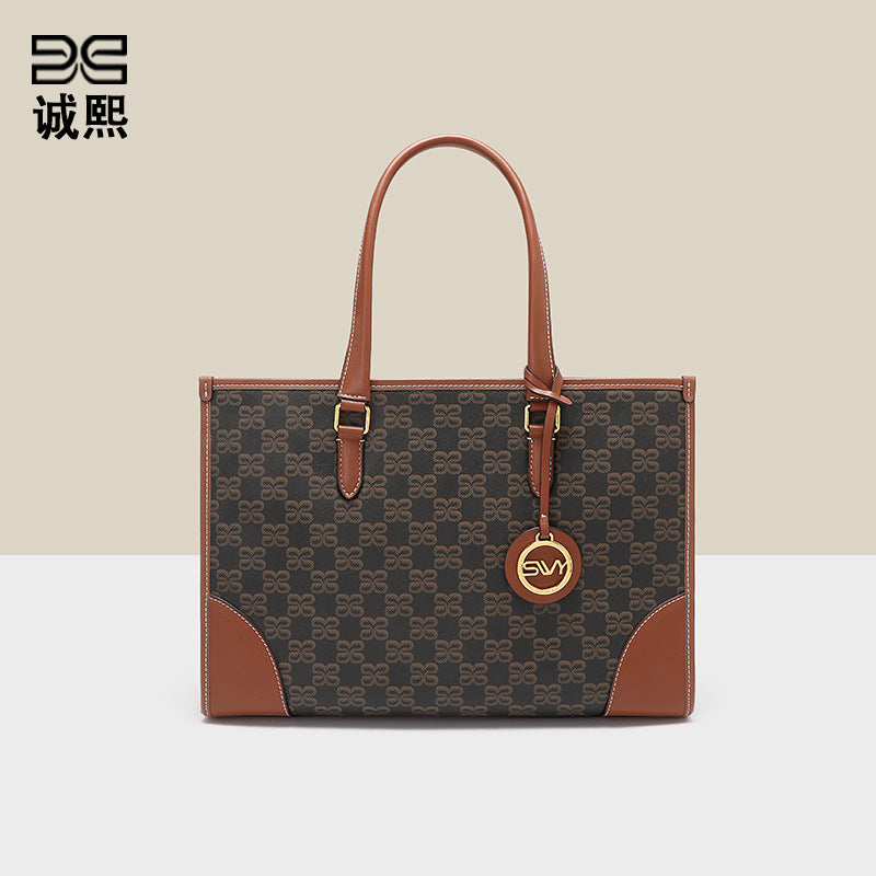 跨境商务通勤托特包百搭大容量潮流手提包女士气质老花单肩腋下包