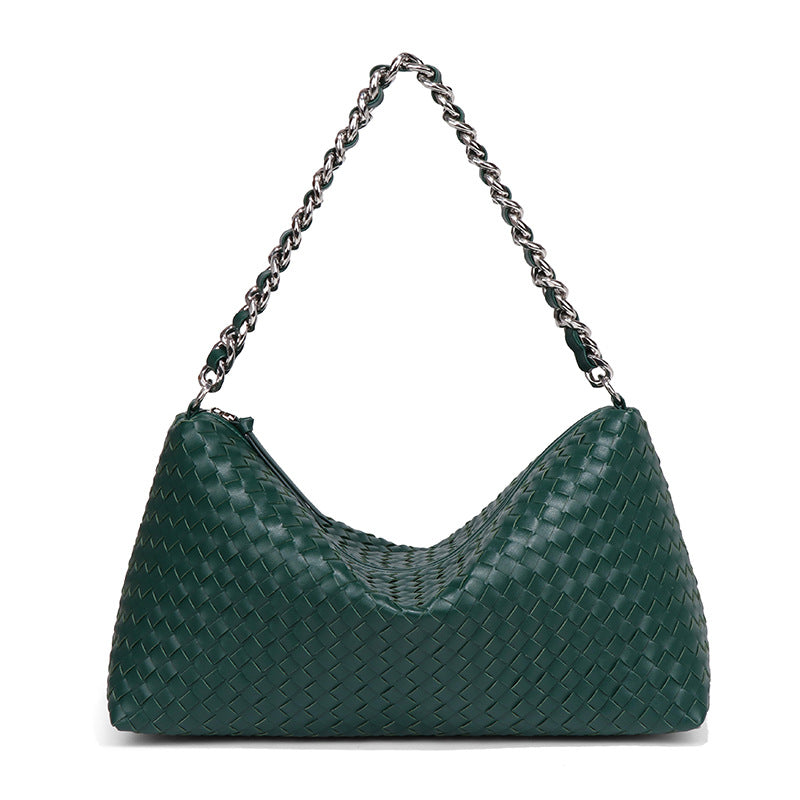 时尚简约单肩斜跨包高级感百搭手提腋下包通勤大容量手工编织包包