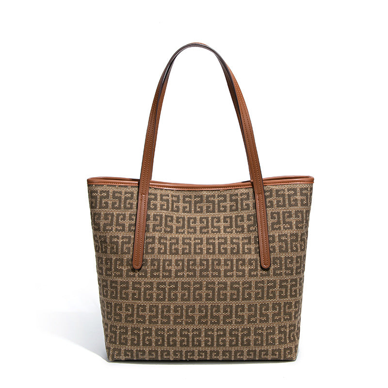 通勤大容量新款豹纹单肩腋下包女士秋冬复古手提包时尚潮流托特包