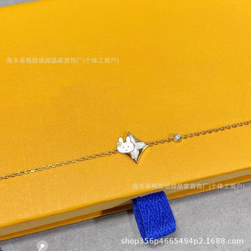 高版驴家老花白贝母手链菱形贝母天河石项链S925银镀18K玫瑰金