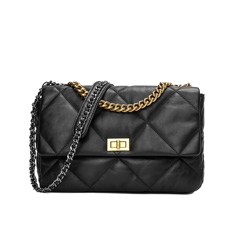 进口头层羊皮女包2024小香链条单肩大容量菱格时尚斜跨真皮女包厂