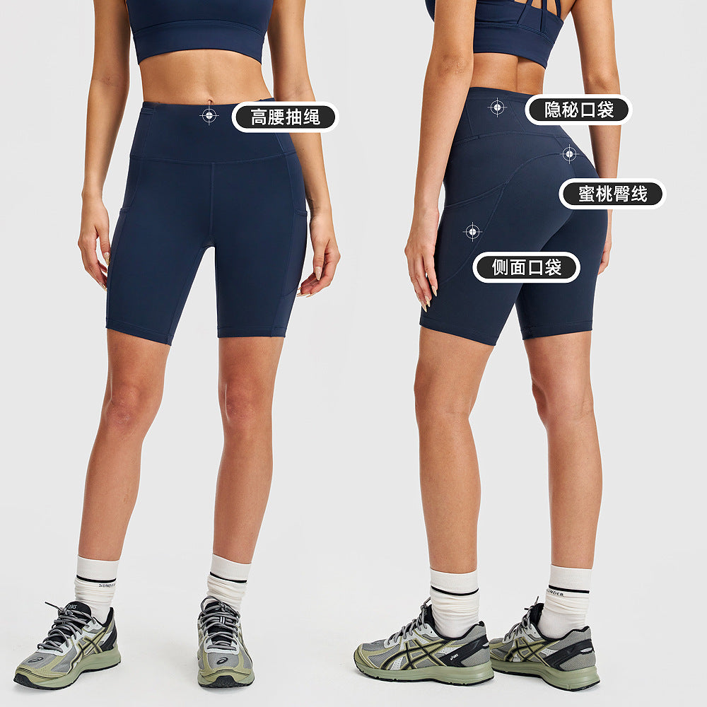 高腰lulu瑜伽短裤女高弹力口袋健身裤户外骑行裤五分运动紧身裤8"
