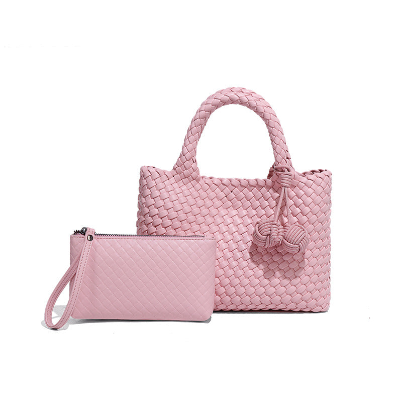 小众编织手提女包新款软皮休闲单肩斜挎包时尚百搭手拎小托特包包