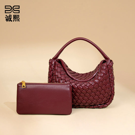 时尚编织饭盒饺子包休闲百搭单肩斜挎子母包质感潮流手提元宝包女