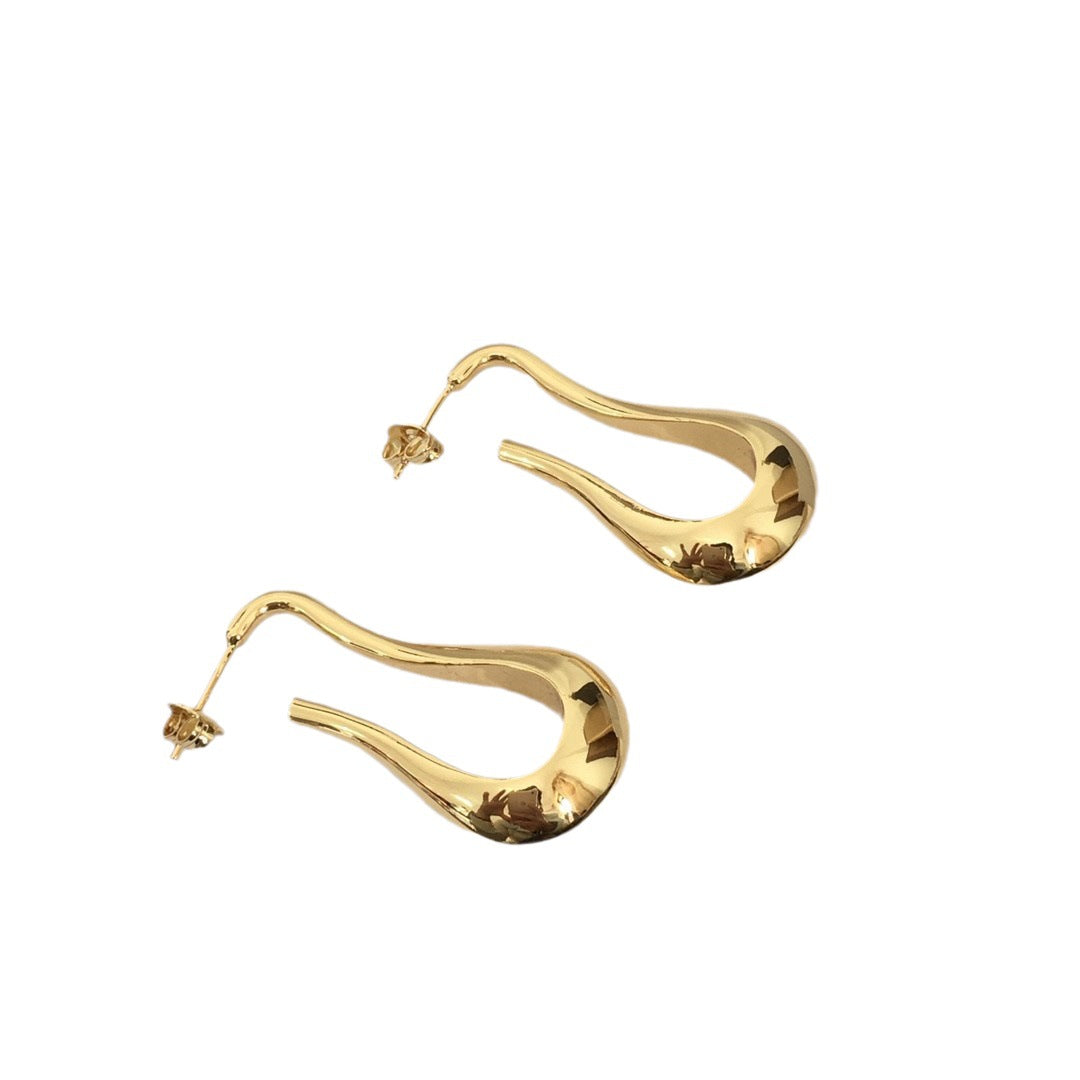 赛林家新款水滴U形耳钉女高级感个性气质黄铜镀金同款CEL风耳环批