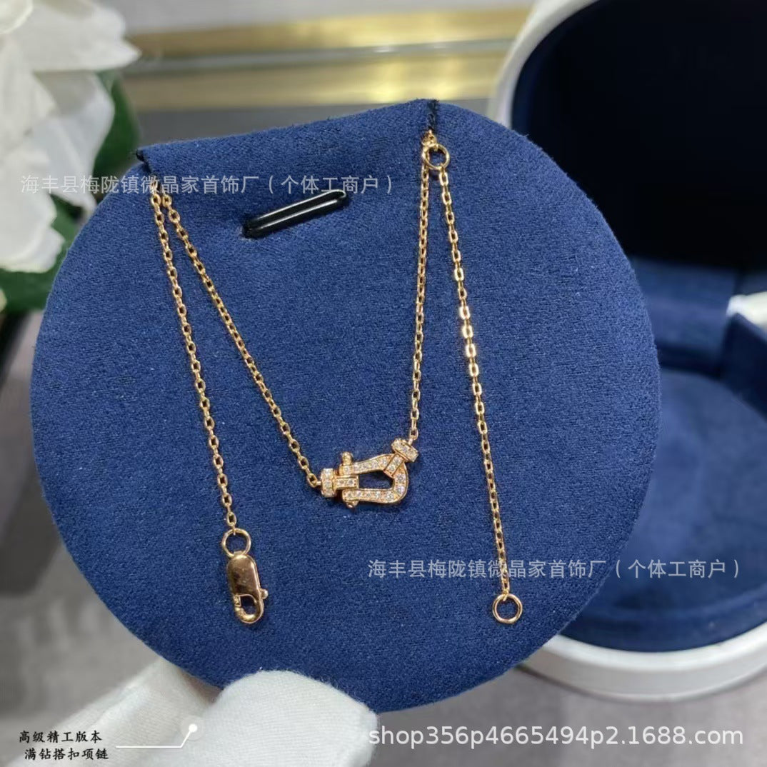 费雷德高版本fred马蹄项链S925银镀18K厚金镶钻航海项链厂家直销