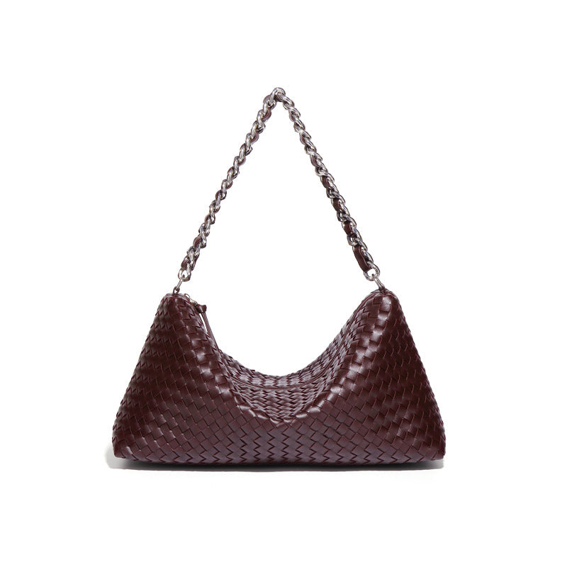 时尚简约单肩斜跨包高级感百搭手提腋下包通勤大容量手工编织包包