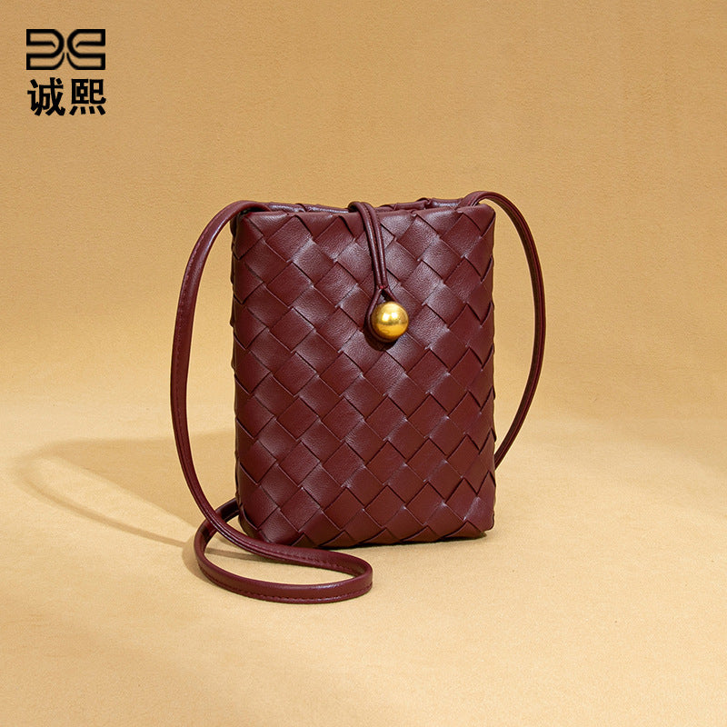 时尚迷你竖款编织手机包复古百搭斜挎零钱包小众质感潮流单肩女包