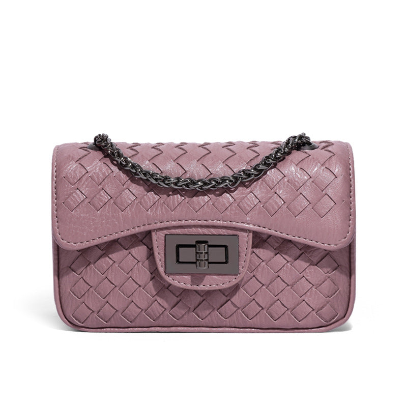 时尚百搭小方包小香风链条单肩斜挎女包简约休闲纯色手工编织包包