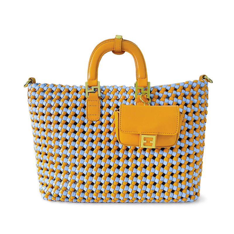 夏季休闲百搭大容量托特手提包手工编织包包简约三件套单肩斜挎包