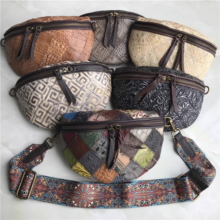 出口法国外贸真皮复古胸包欧美时尚百搭斜跨包腰包女酷包直播代发