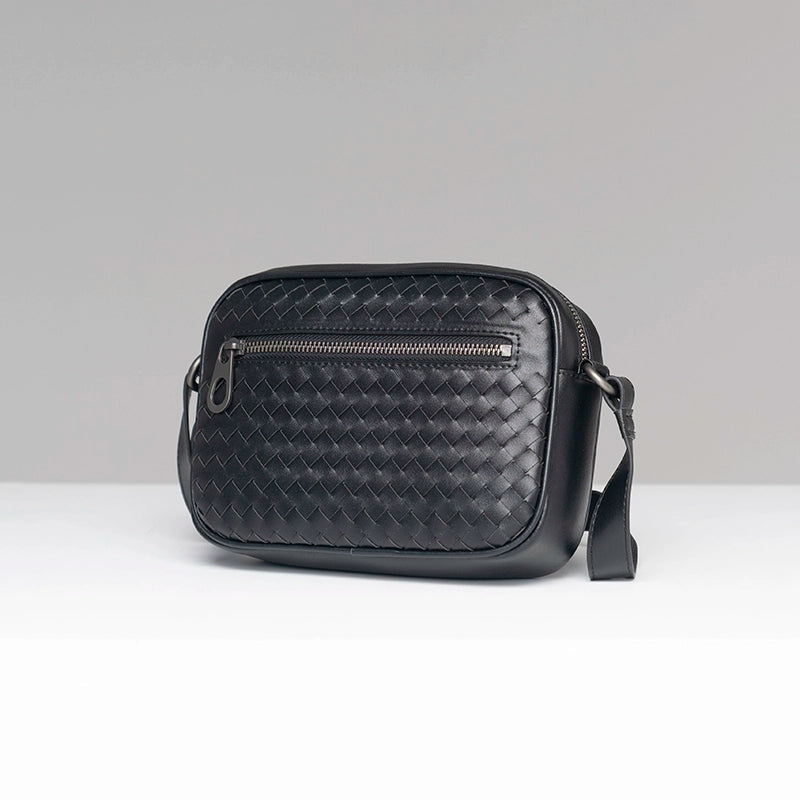 X&BV单肩包男真皮休闲商务时尚小背包潮男编织迷你男士斜挎包百搭