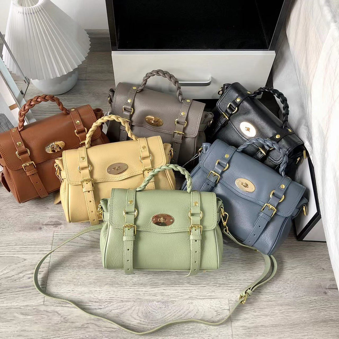 起范儿 头层黄牛皮自然摔Alexa邮差真皮通勤斜挎包百搭单肩批发