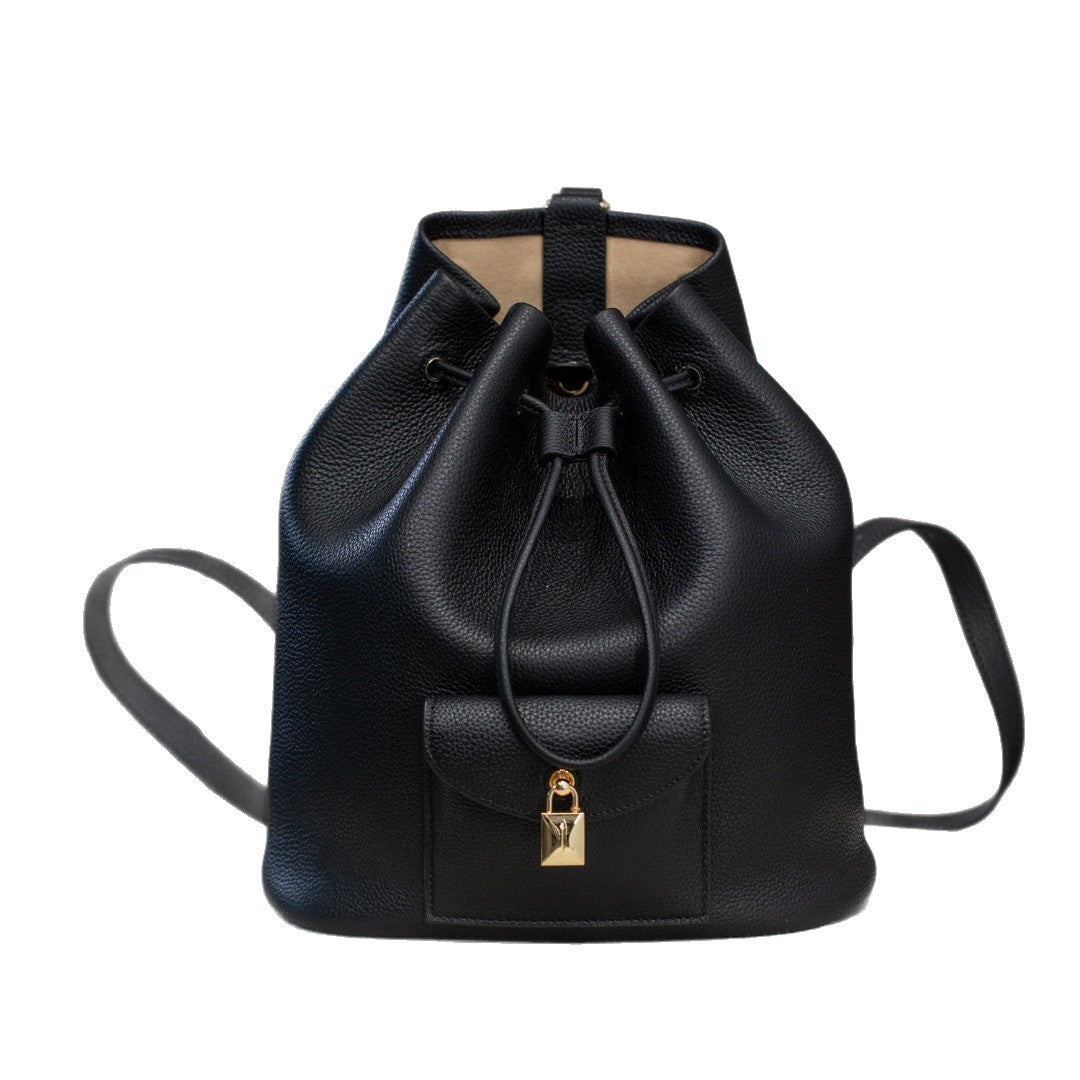 25春夏新款LP锁头抽绳双肩包extra大容量进口头层牛皮撞色单肩包