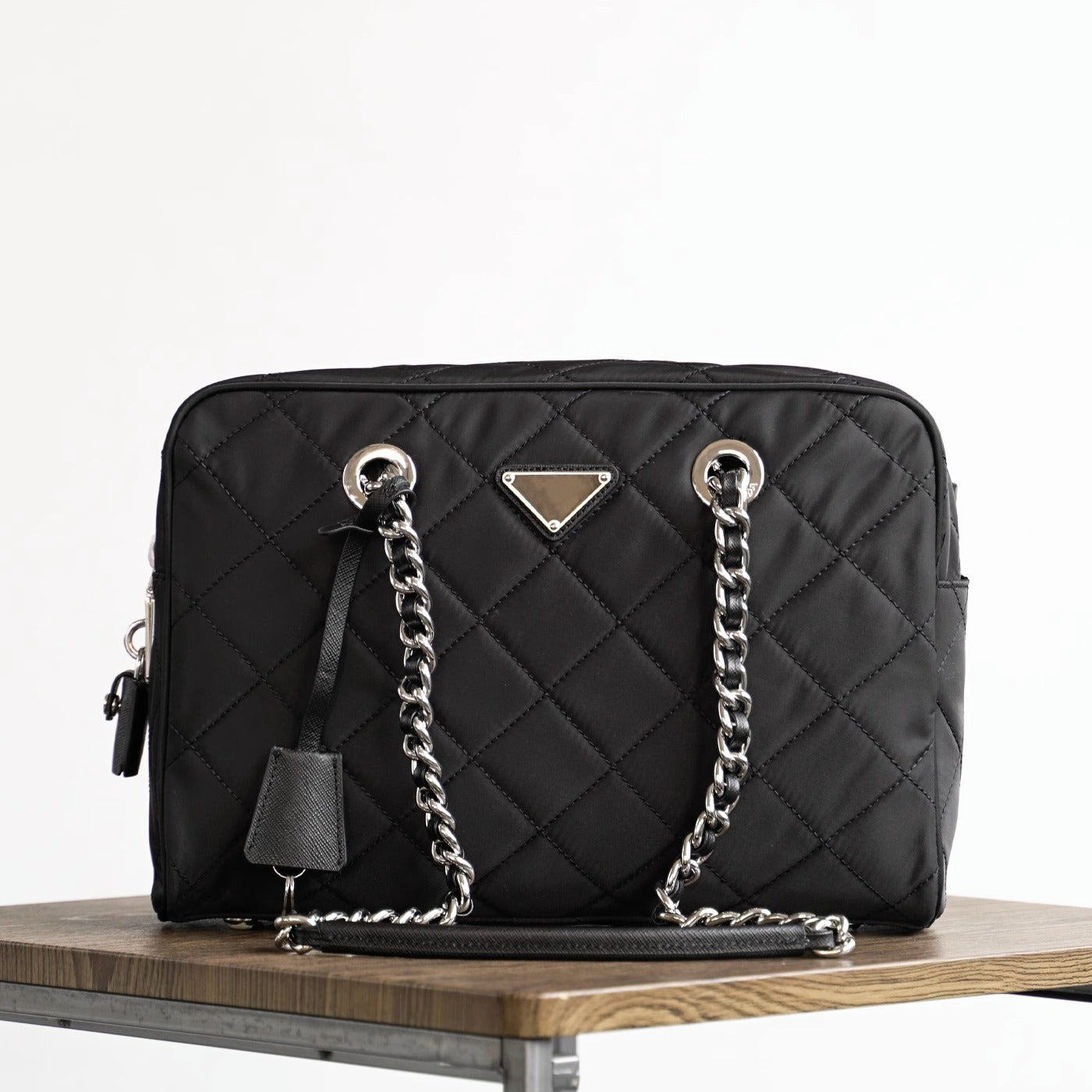 新尼龙单肩斜挎菱格链条中古相机包手提饭盒腋下小方包女1BH026 P