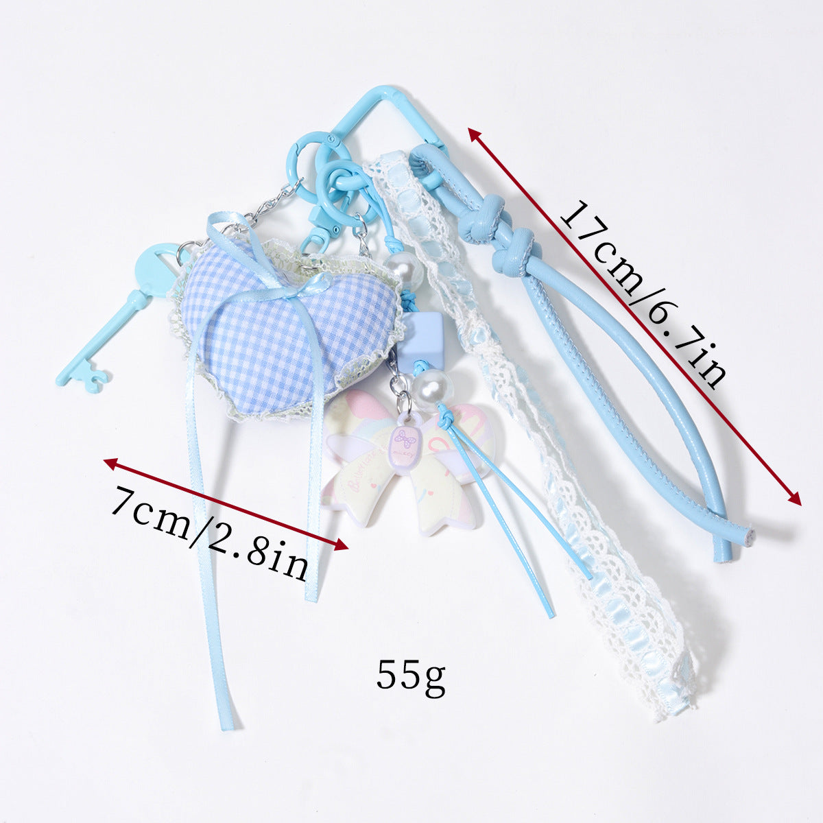 甜美花边爱心双面彩印亚克力蝴蝶结包挂钥匙链钥匙扣包包挂件现货